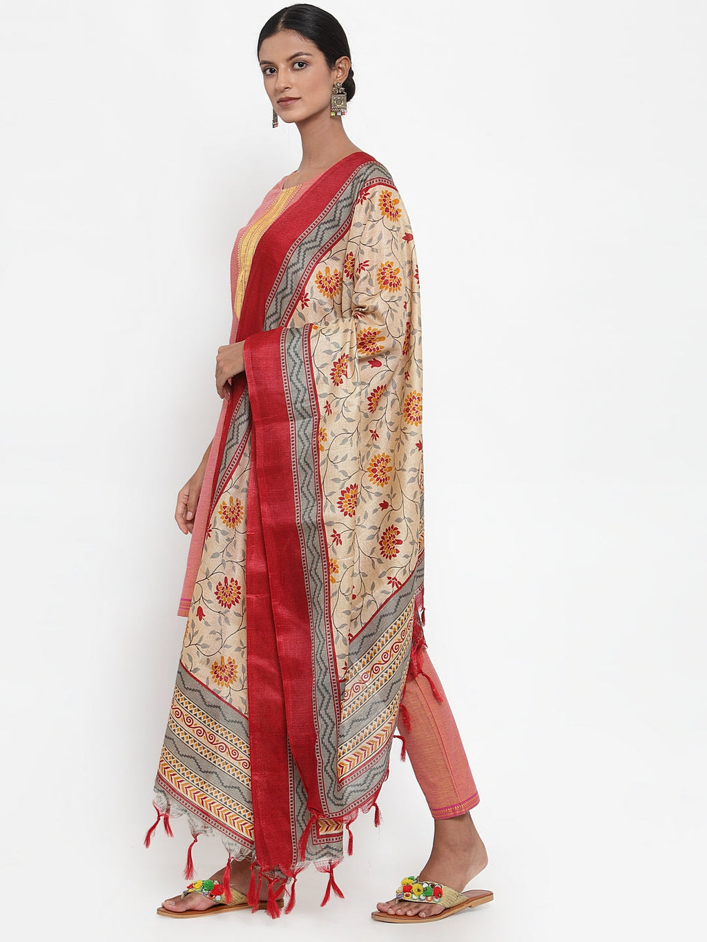 Jompers Women Pink Solid Kurta with Trousers & Dupatta | Grocsy