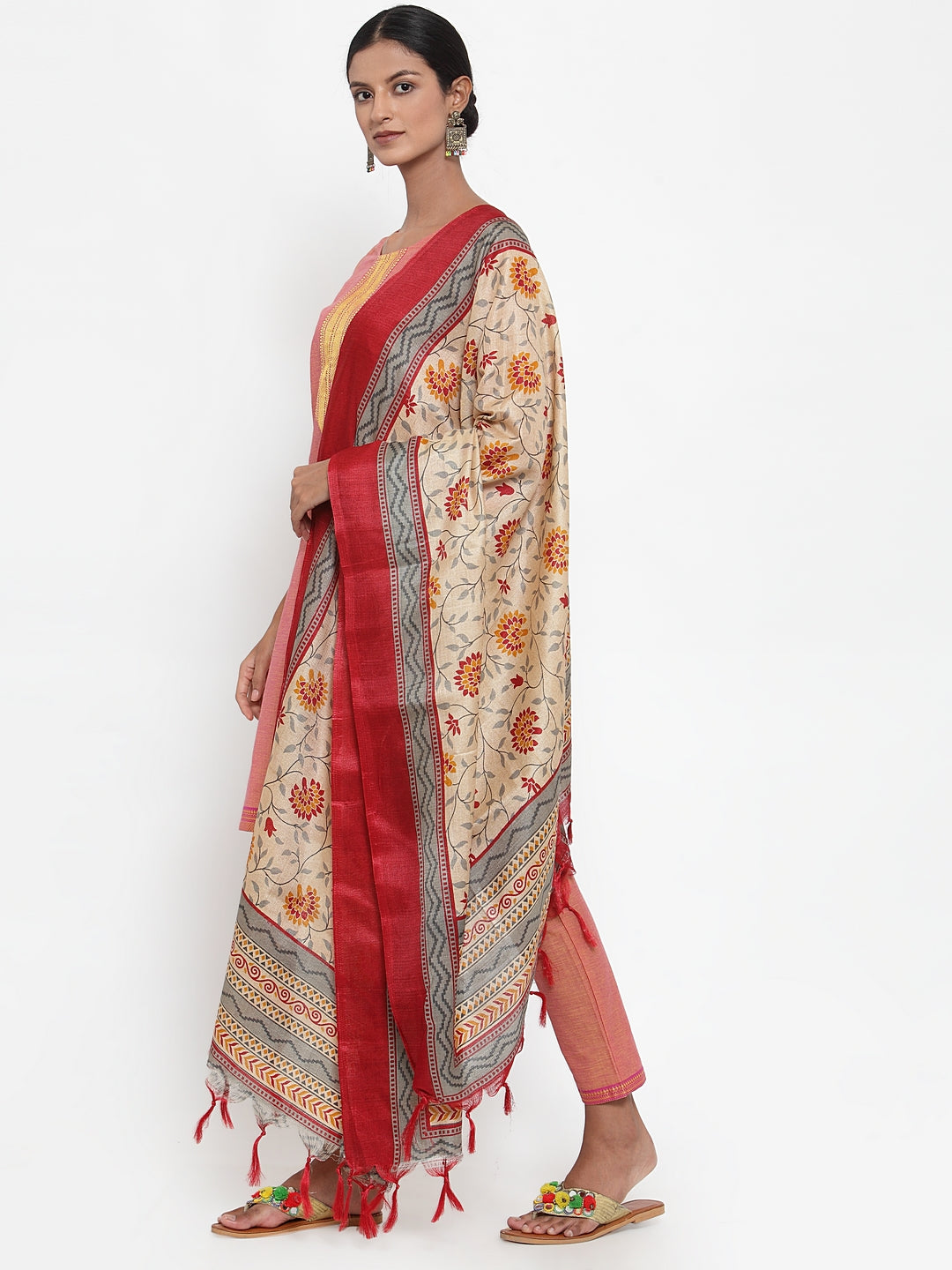 Jompers Women Pink Solid Kurta with Trousers & Dupatta | Grocsy