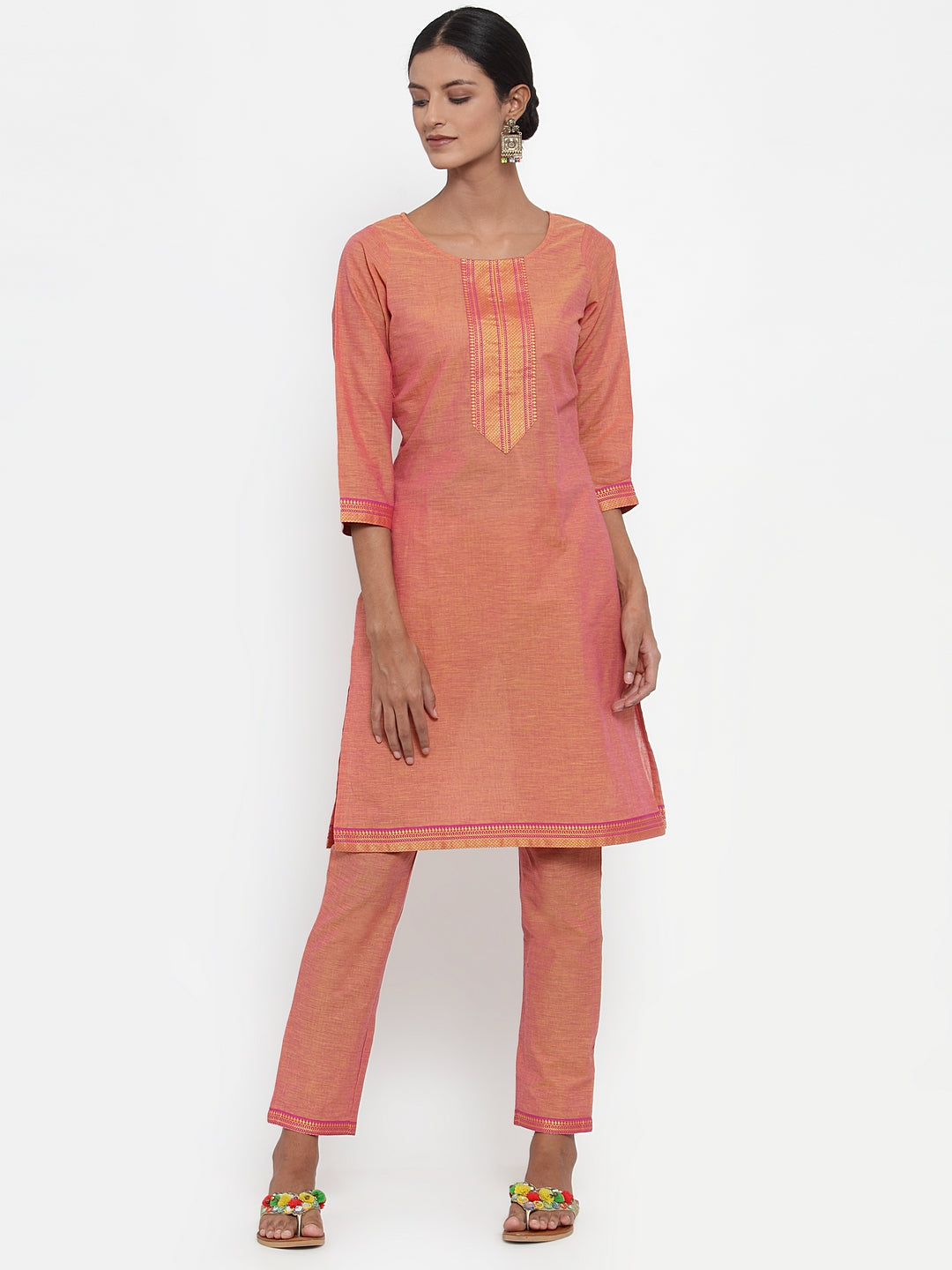 Jompers Women Pink Solid Kurta with Trousers & Dupatta | Grocsy