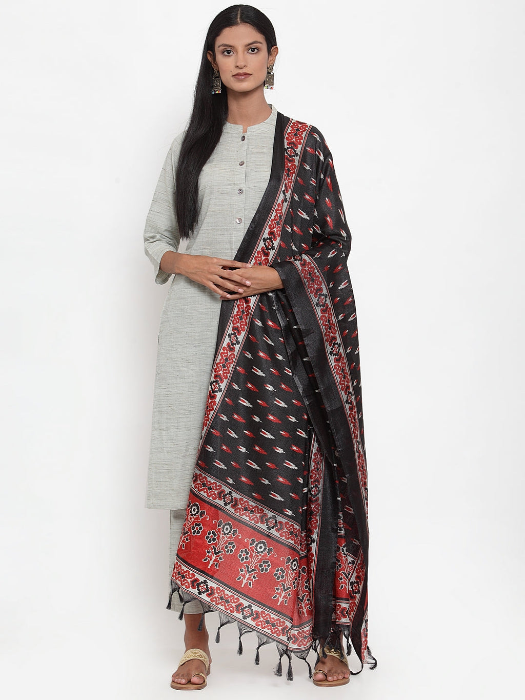 Jompers Women Grey Solid Kurta with Trousers & Dupatta | Grocsy