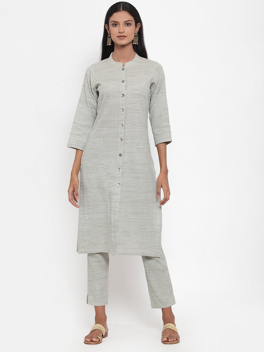 Jompers Women Grey Solid Kurta with Trousers & Dupatta | Grocsy