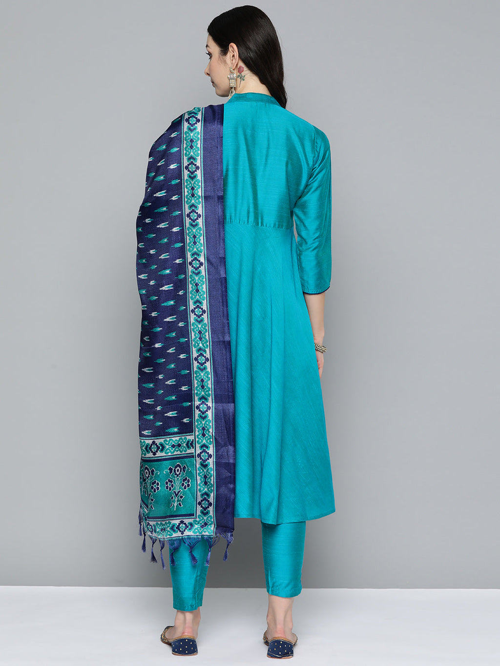 Jompers Women's Floral Embroidered Kurta with Trousers & With Dupatta - Blue | Grocsy