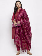 Jompers Women Pink Self-Striped Kurta with Trousers & Art Silk Printed Dupatta | Grocsy