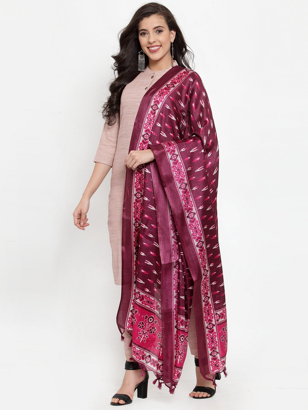 Jompers Women Pink Solid Kurta with Trousers & Dupatta | Grocsy