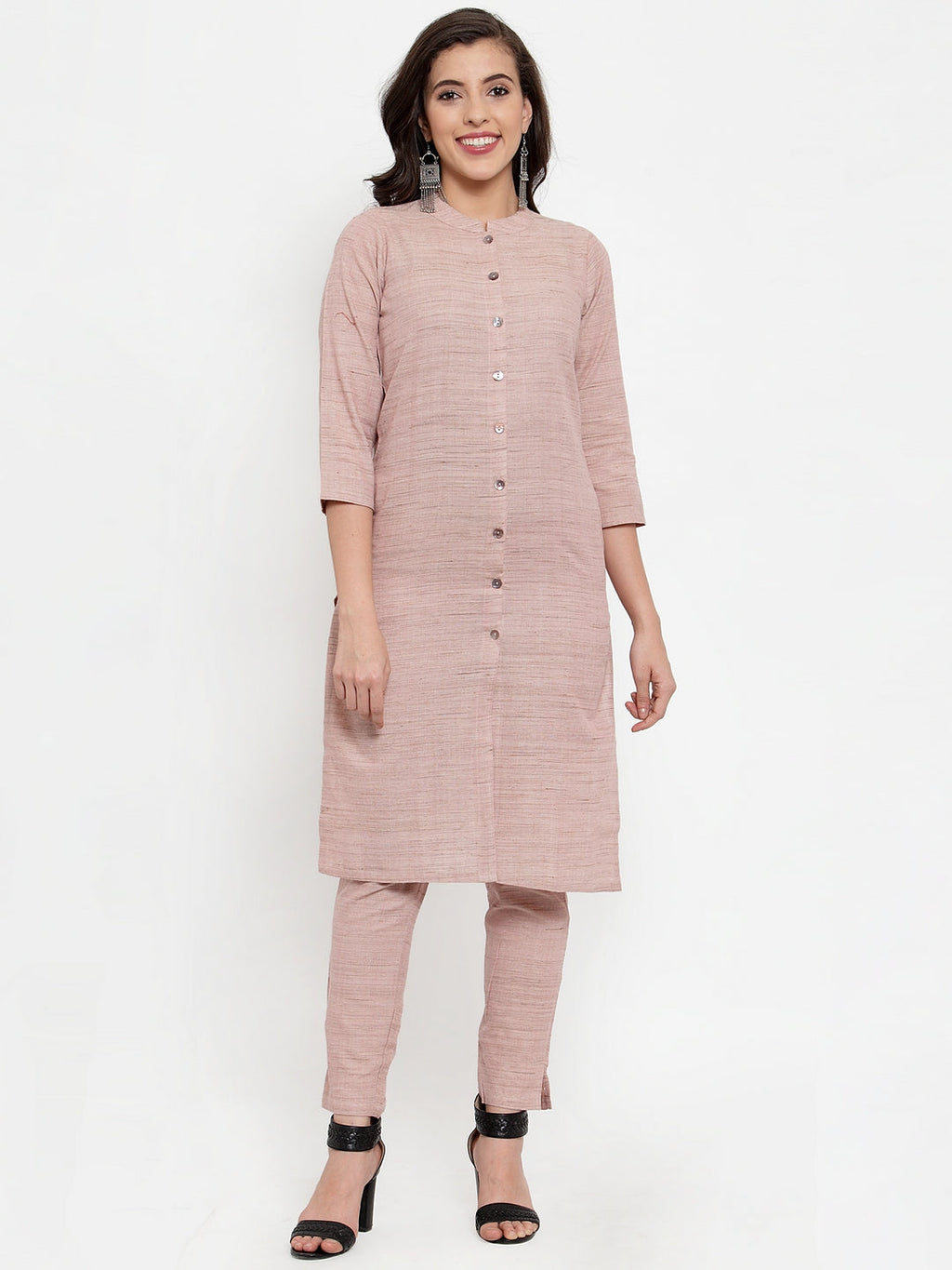 Jompers Women Pink Solid Kurta with Trousers & Dupatta | Grocsy