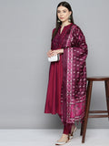 Jompers Women's Embroidered Cotton Silk Flared kurta,pant with dupatta set - Pink | Grocsy