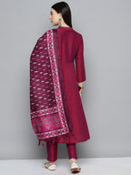 Jompers Women's Embroidered Cotton Silk Flared kurta,pant with dupatta set - Pink | Grocsy