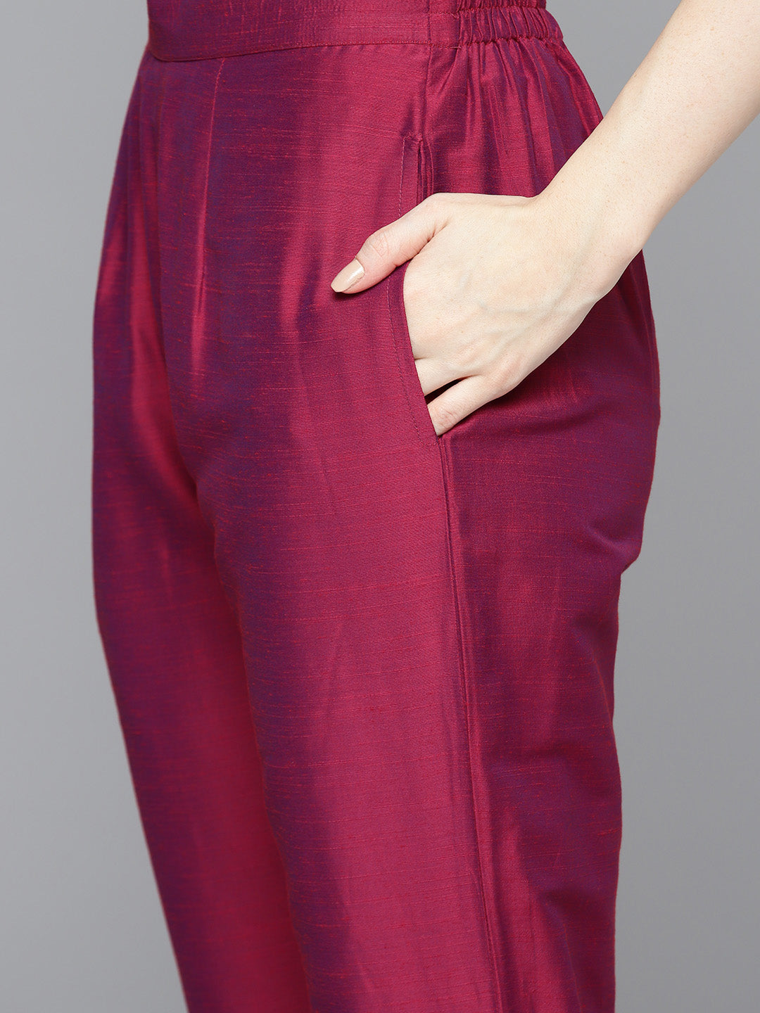 Jompers Women's Embroidered Cotton Silk Flared kurta,pant with dupatta set - Pink | Grocsy