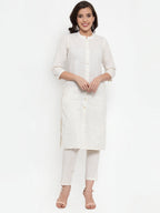 Jompers Women Off-White Solid Kurta with Trousers & Dupatta | Grocsy