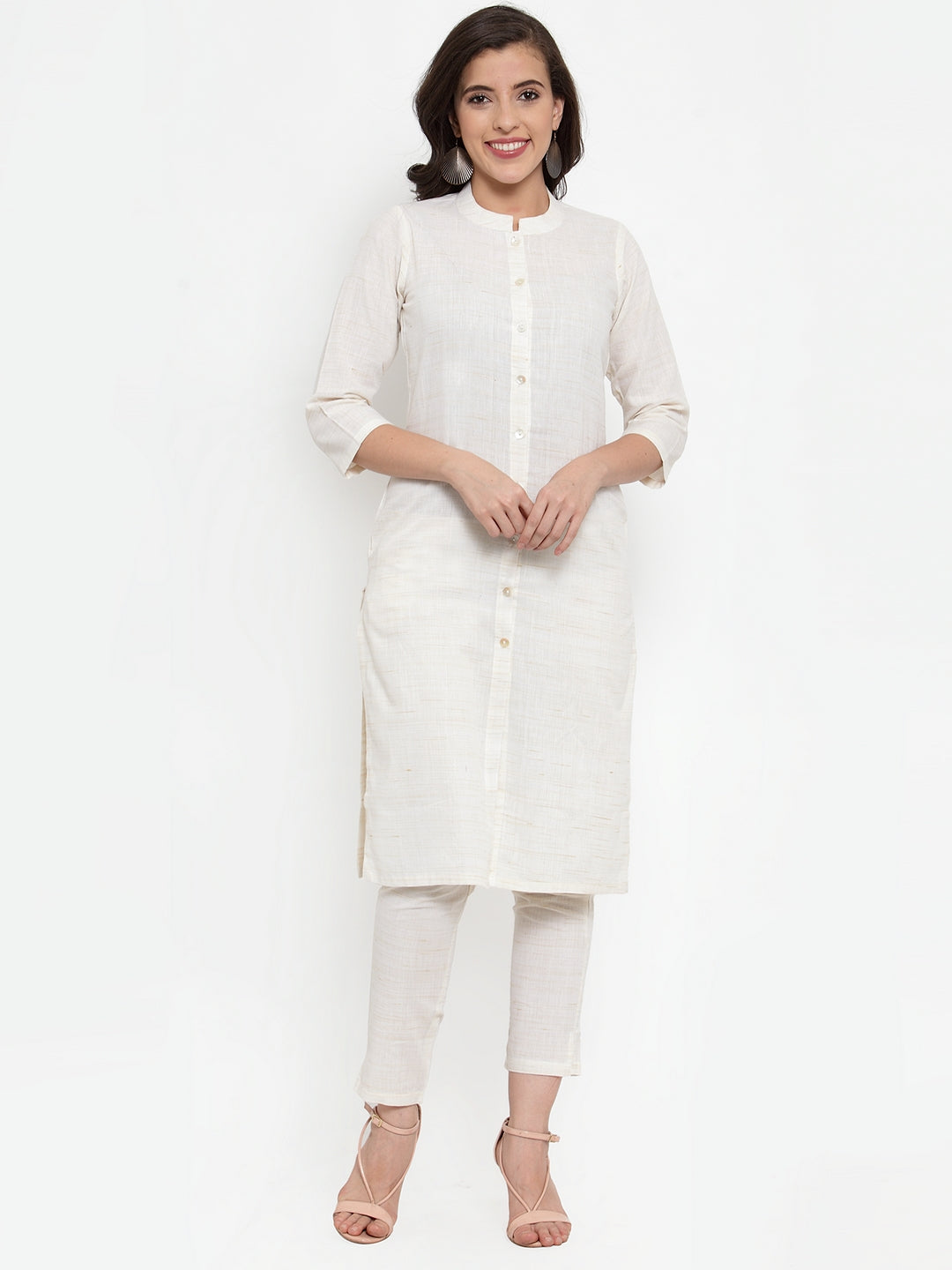 Jompers Women Off-White Solid Kurta with Trousers & Dupatta | Grocsy