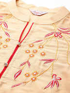 Jompers Women's Embroidered Cotton Silk Flared kurta,pant with dupatta set - Golden | Grocsy