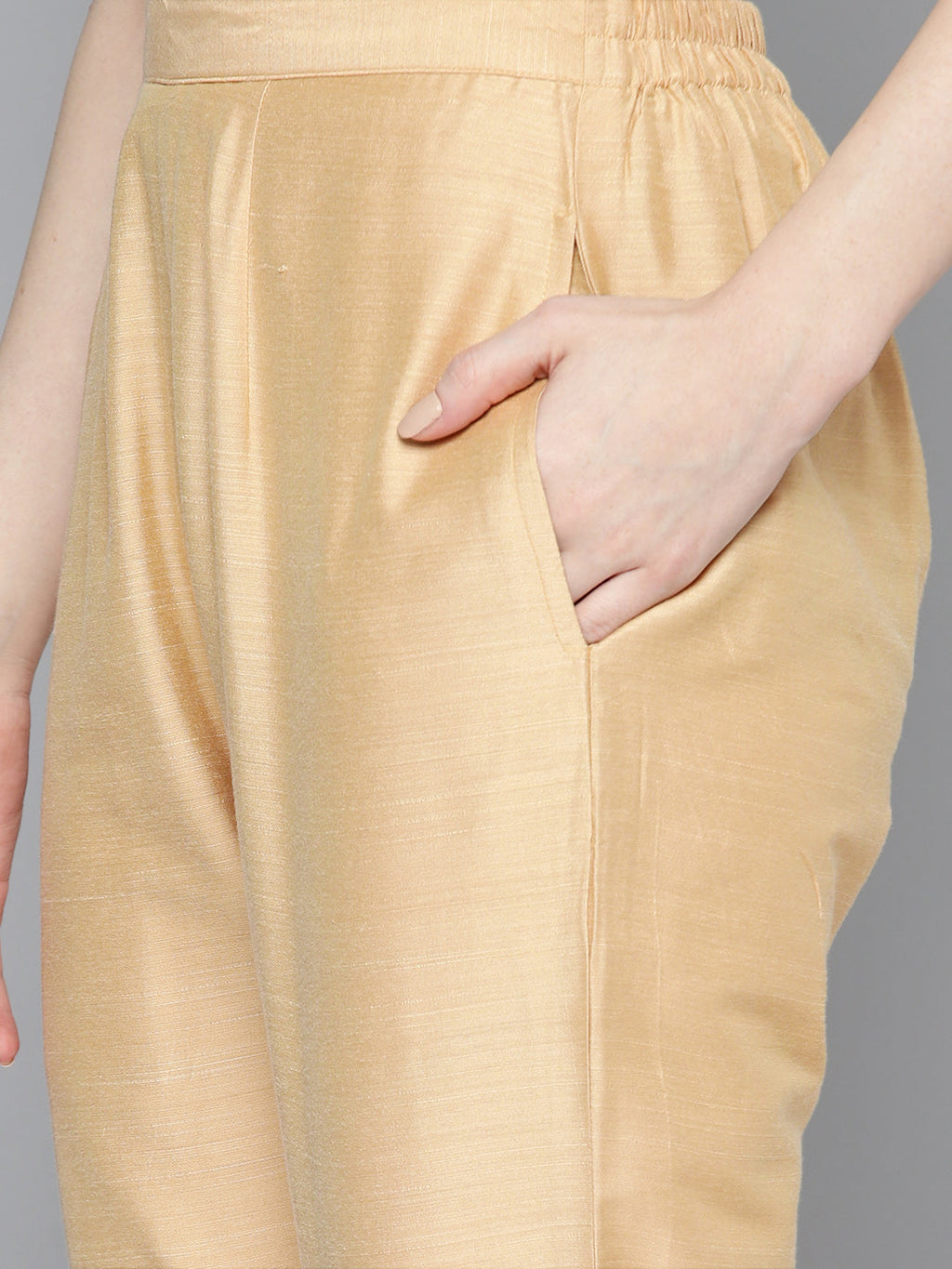 Jompers Women's Embroidered Cotton Silk Flared kurta,pant with dupatta set - Golden | Grocsy