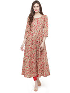 Jompers Women Red & Beige Printed A-Line Kurta | Grocsy