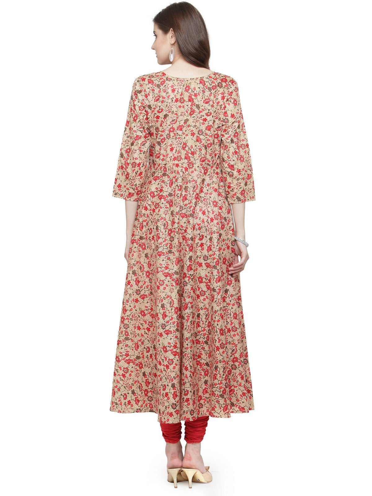 Jompers Women Red & Beige Printed A-Line Kurta | Grocsy