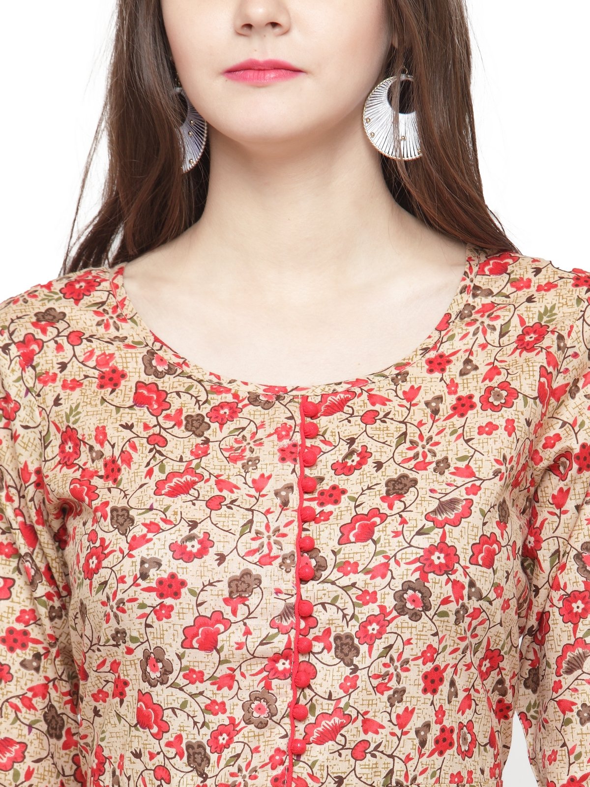 Jompers Women Red & Beige Printed A-Line Kurta | Grocsy