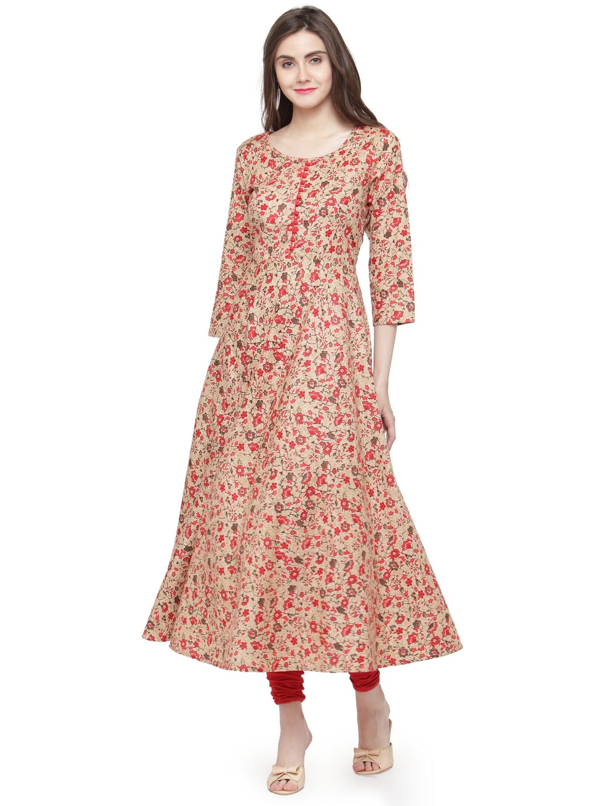 Jompers Women Red & Beige Printed A-Line Kurta | Grocsy