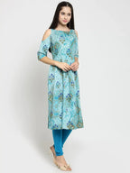 Jompers Women's Blue Printed A-Line Kurta | Grocsy