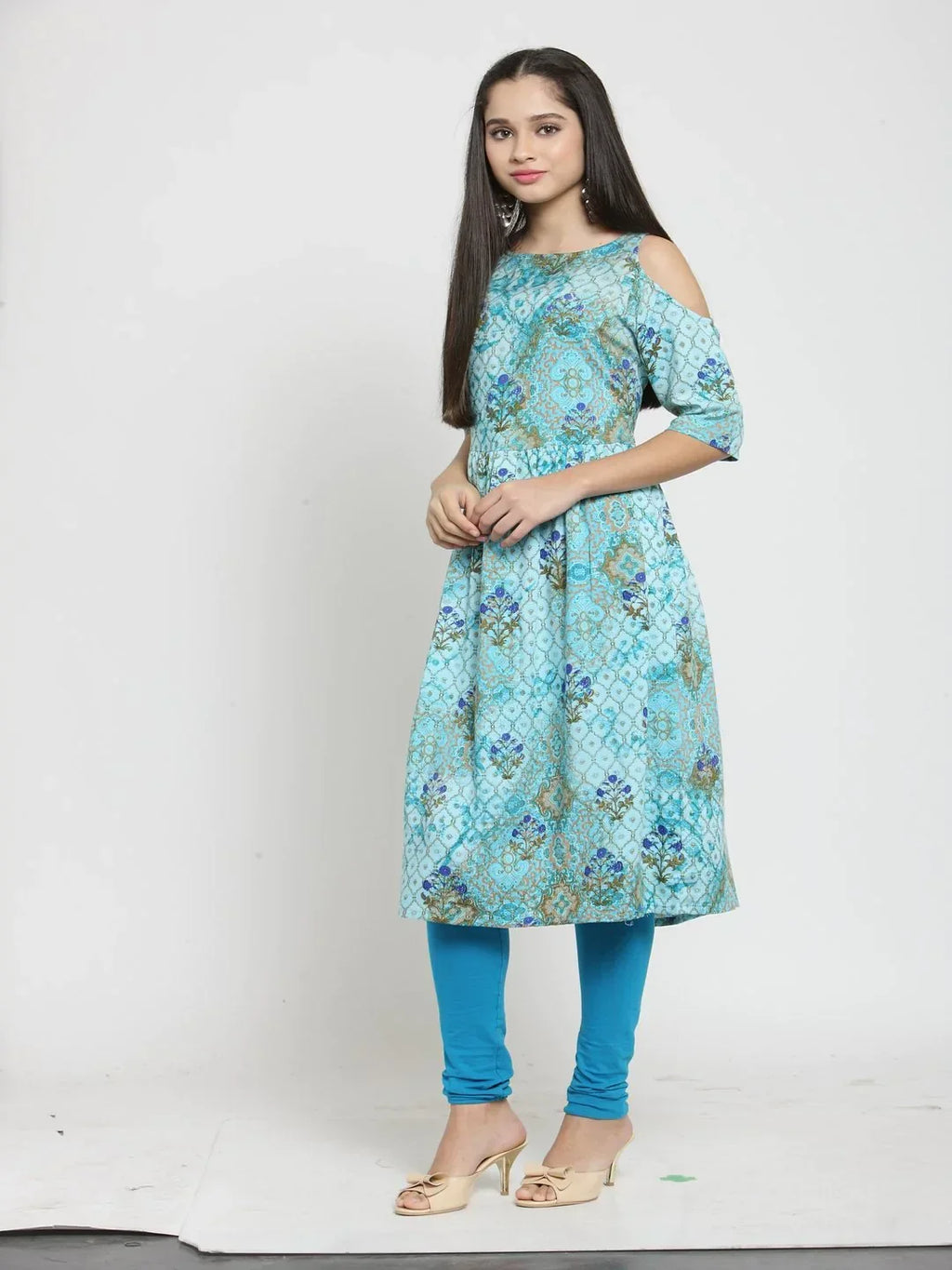Jompers Women's Blue Printed A-Line Kurta | Grocsy
