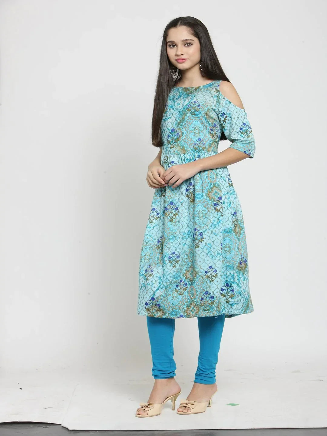 Jompers Women's Blue Printed A-Line Kurta | Grocsy