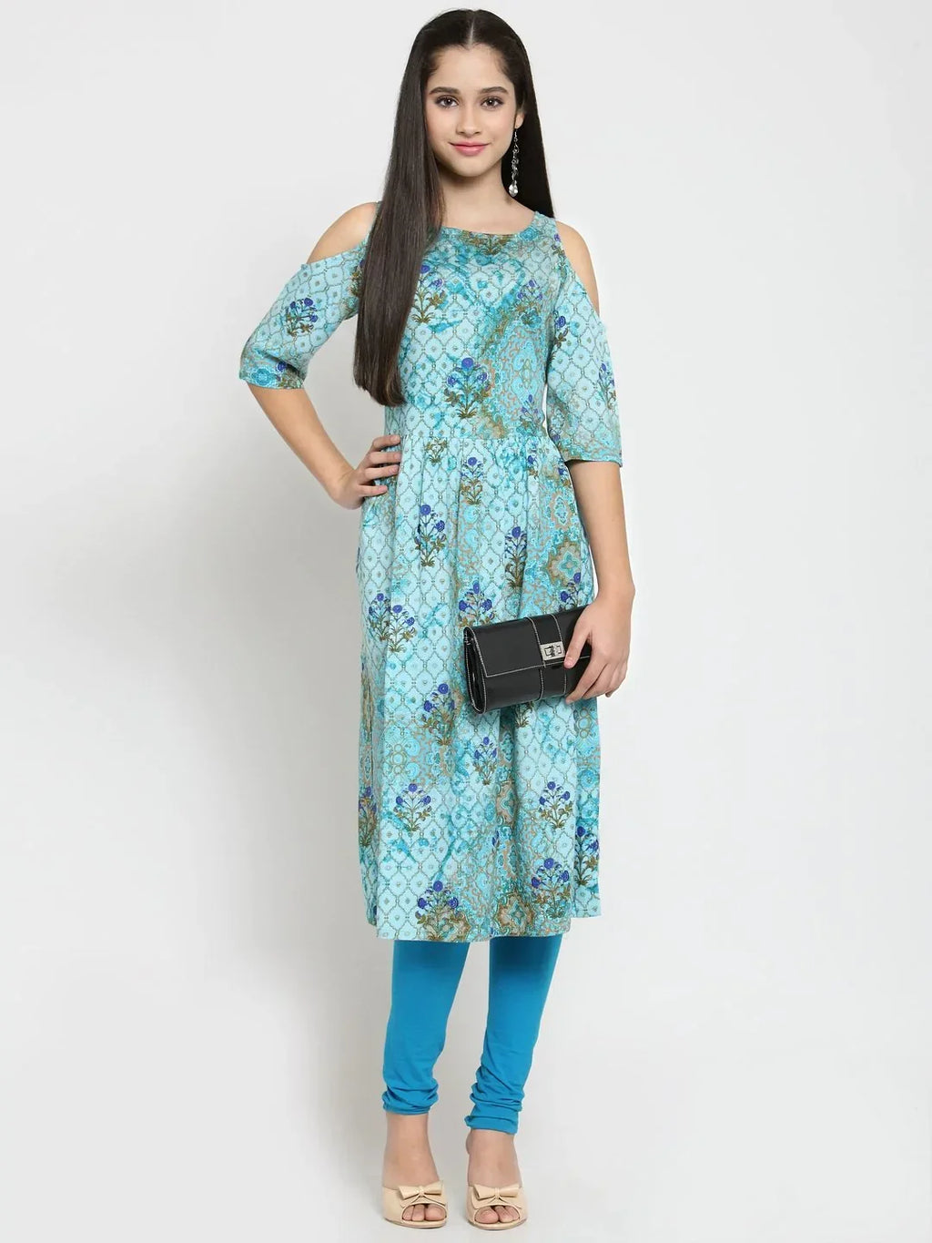 Jompers Women's Blue Printed A-Line Kurta | Grocsy