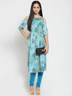 Jompers Women's Blue Printed A-Line Kurta | Grocsy