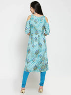 Jompers Women's Blue Printed A-Line Kurta | Grocsy
