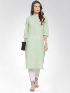 Jompers Women Green self design straight Kurta | Grocsy