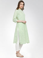 Jompers Women Green self design straight Kurta | Grocsy