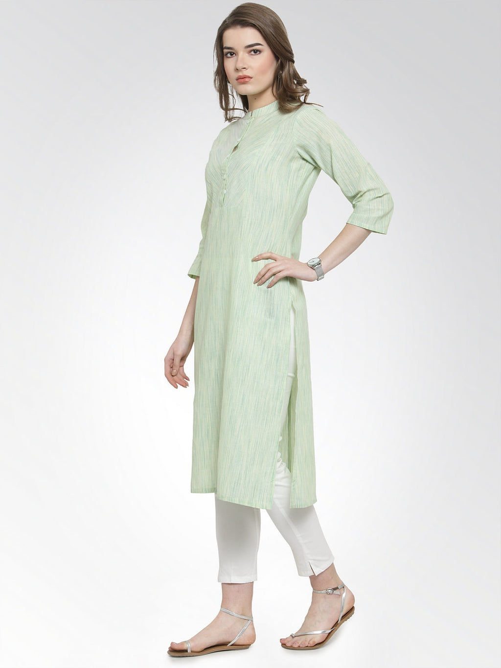Jompers Women Green self design straight Kurta | Grocsy
