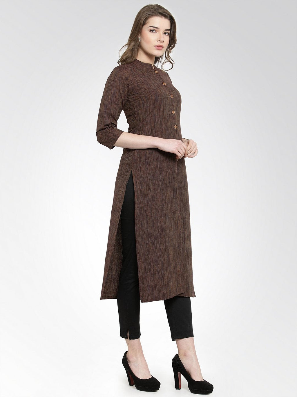 Jompers Women Brown self design straight Kurta | Grocsy