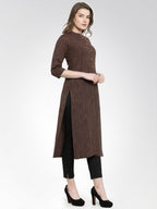 Jompers Women Brown self design straight Kurta | Grocsy