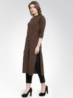Jompers Women Brown self design straight Kurta | Grocsy
