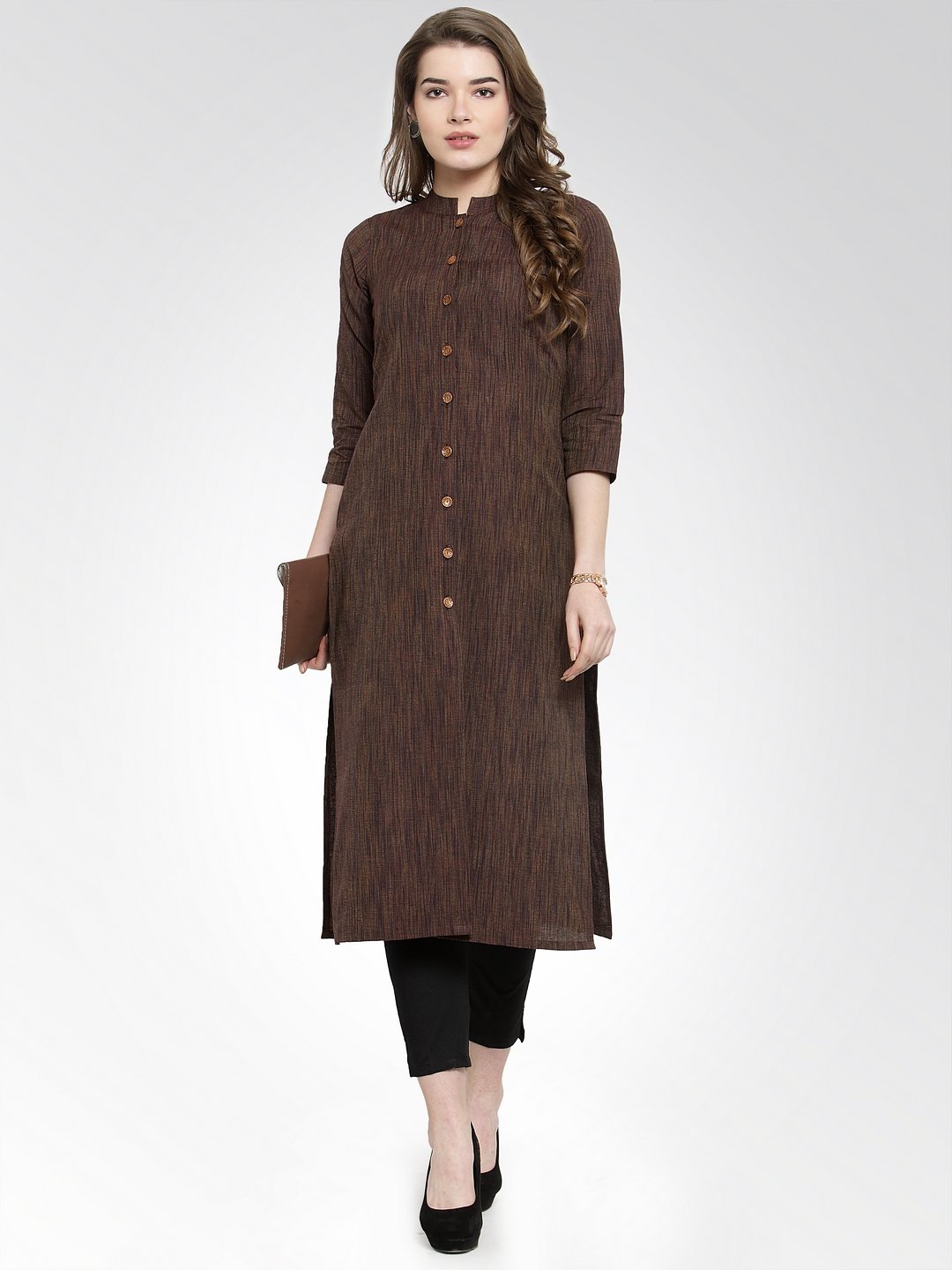 Jompers Women Brown self design straight Kurta with Trousers | Grocsy