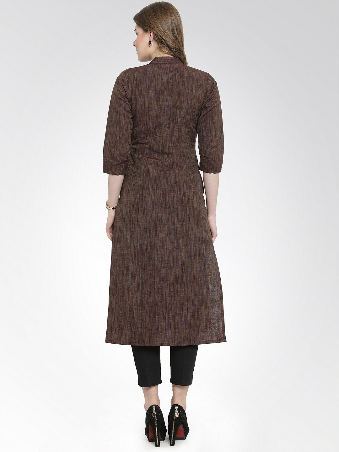 Jompers Women Brown self design straight Kurta | Grocsy