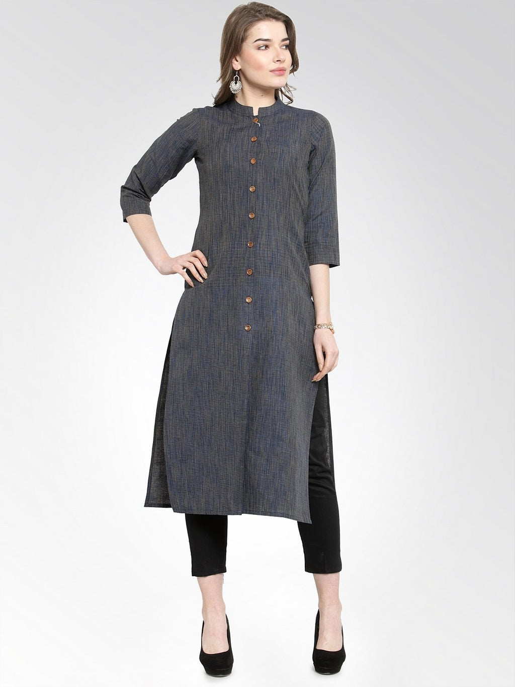 Jompers Women Navy self design straight Kurta | Grocsy