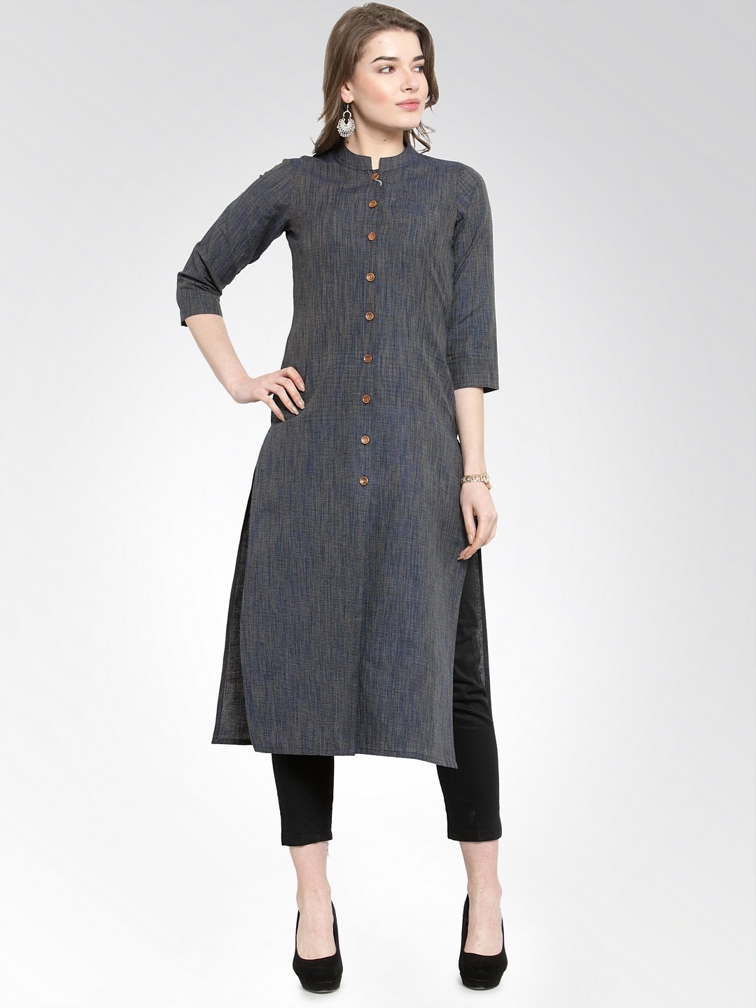 Jompers Women Navy self design straight Kurta | Grocsy
