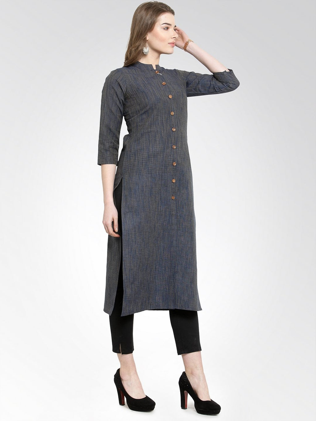 Jompers Women Navy self design straight Kurta | Grocsy