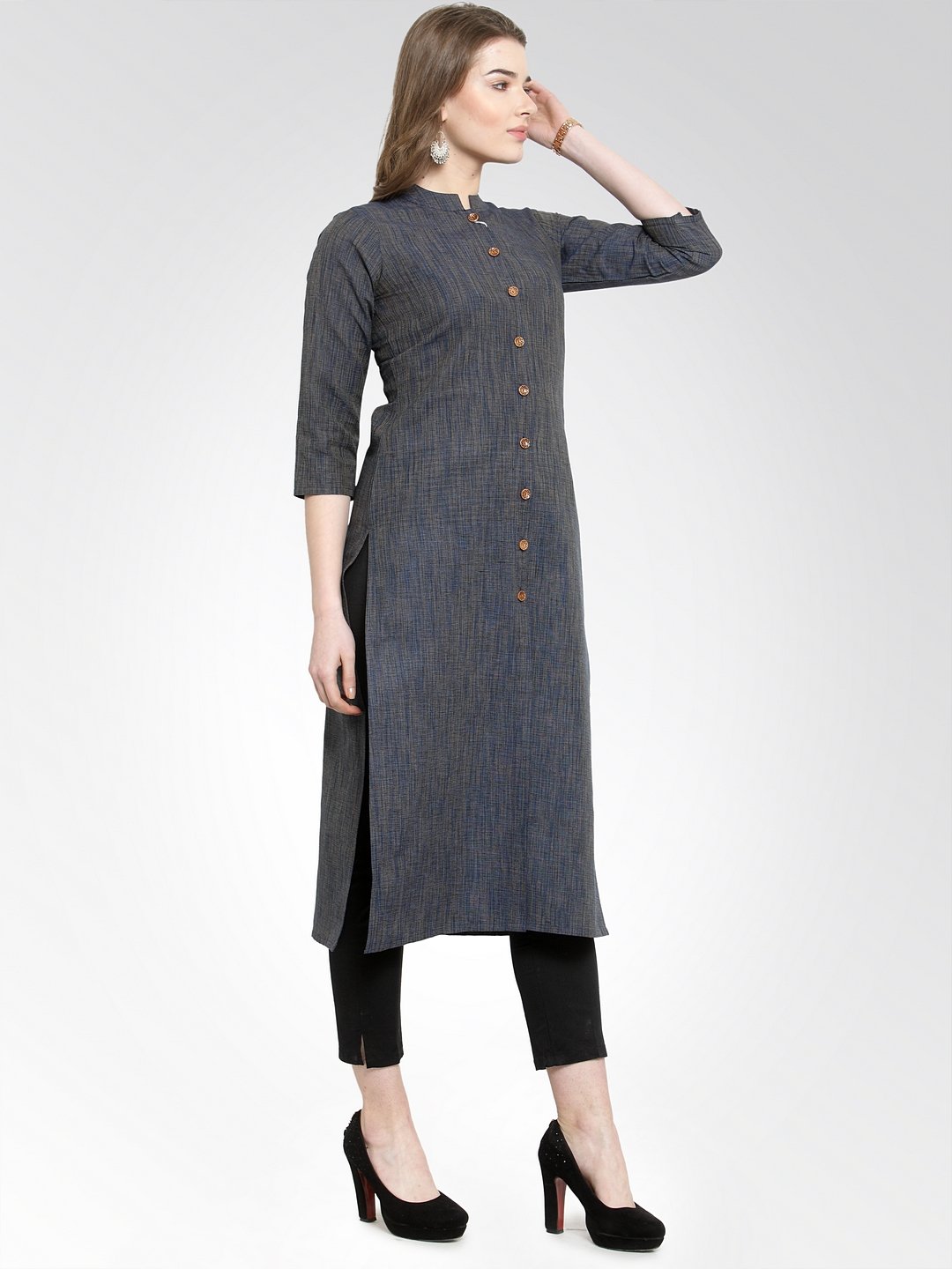 Jompers Women Navy self design straight Kurta | Grocsy
