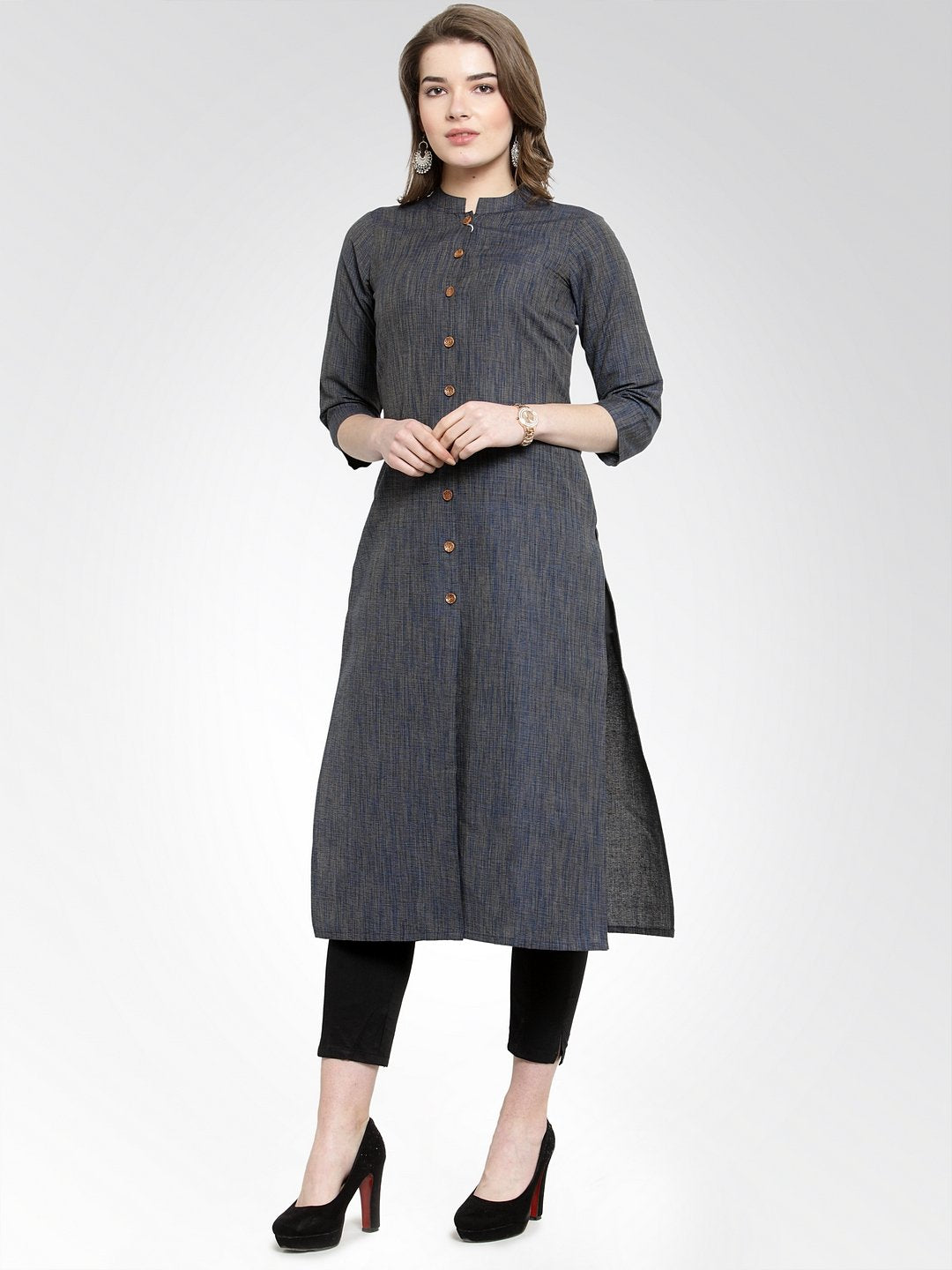 Jompers Women Navy self design straight Kurta | Grocsy