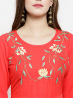 Jompers Women Peach embroidered Flaired Kurta | Grocsy