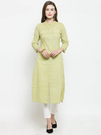 Jompers Women Green woven design Straight Kurta | Grocsy
