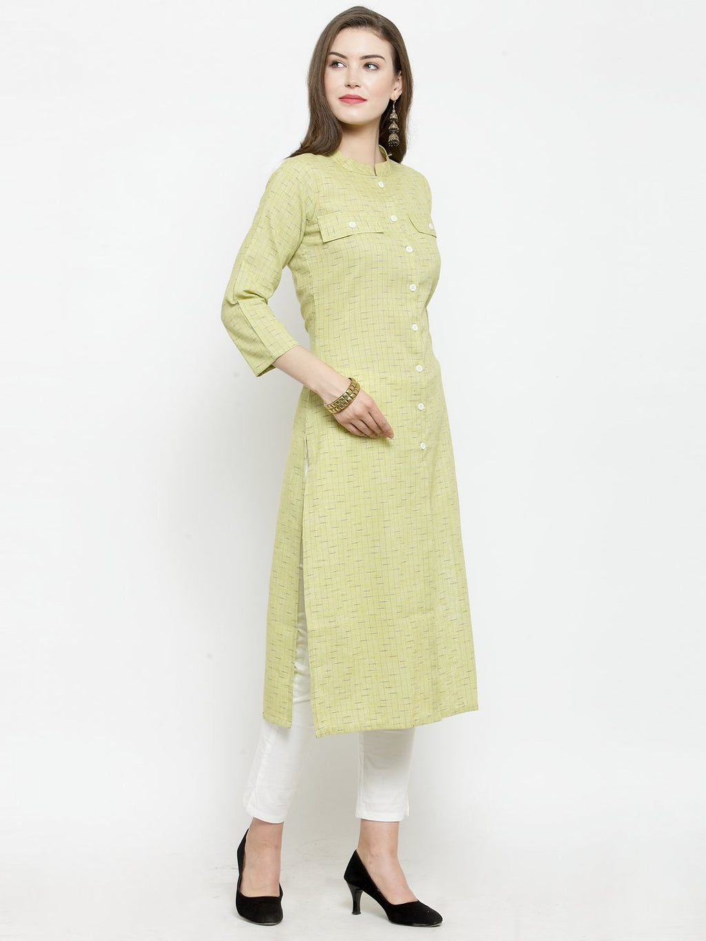 Jompers Women Green woven design Straight Kurta | Grocsy