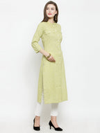Jompers Women Green woven design Straight Kurta | Grocsy