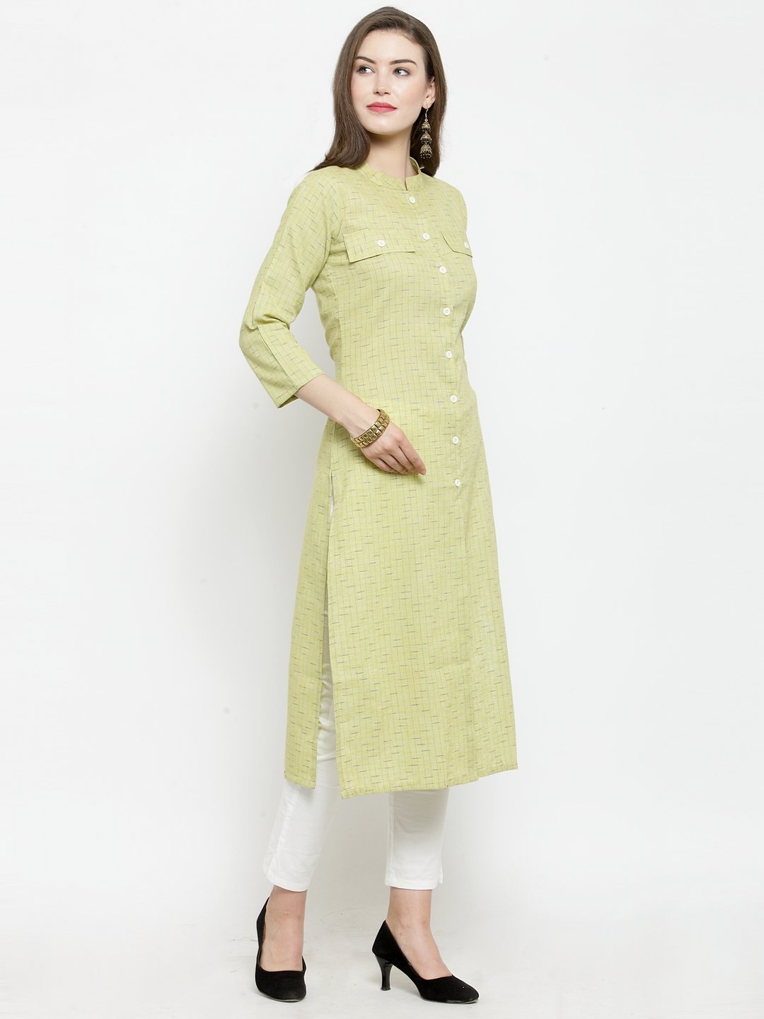 Jompers Women Green woven design Straight Kurta | Grocsy
