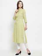 Jompers Women Green woven design Straight Kurta | Grocsy