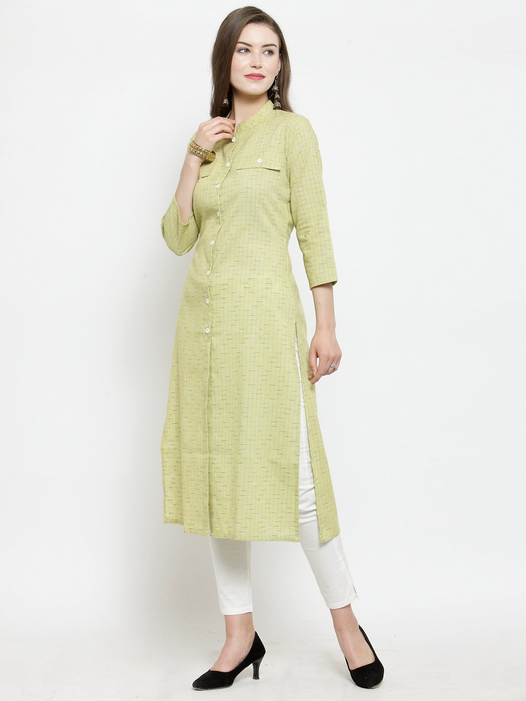 Jompers Women Green woven design Straight Kurta | Grocsy