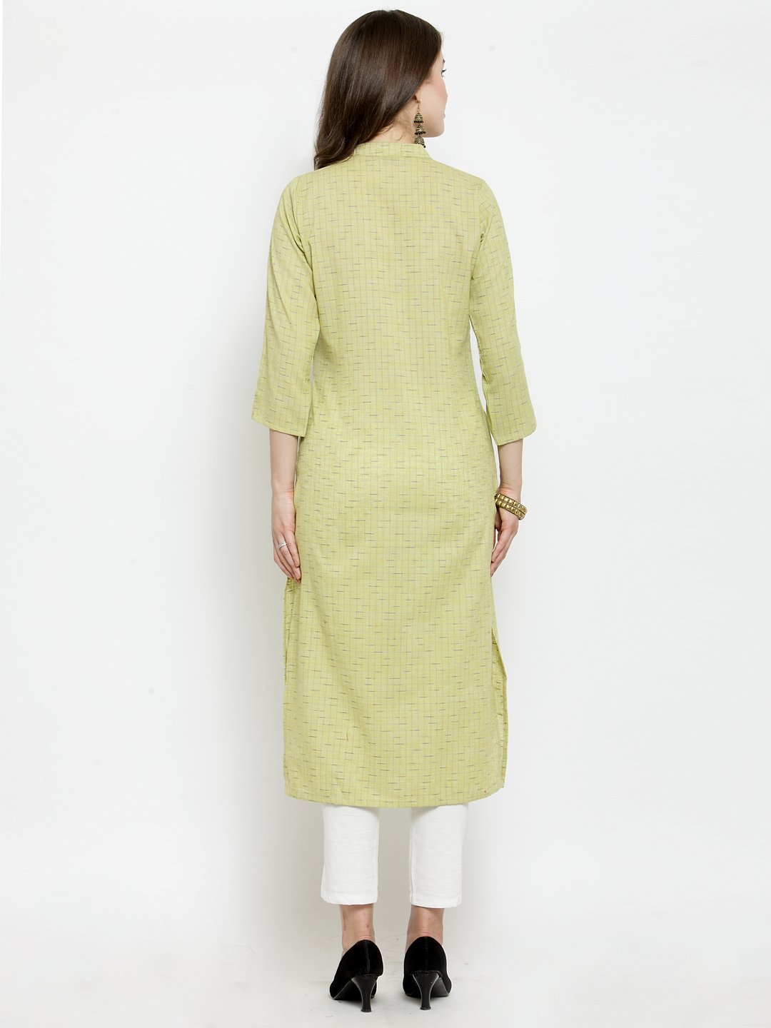 Jompers Women Green woven design Straight Kurta | Grocsy