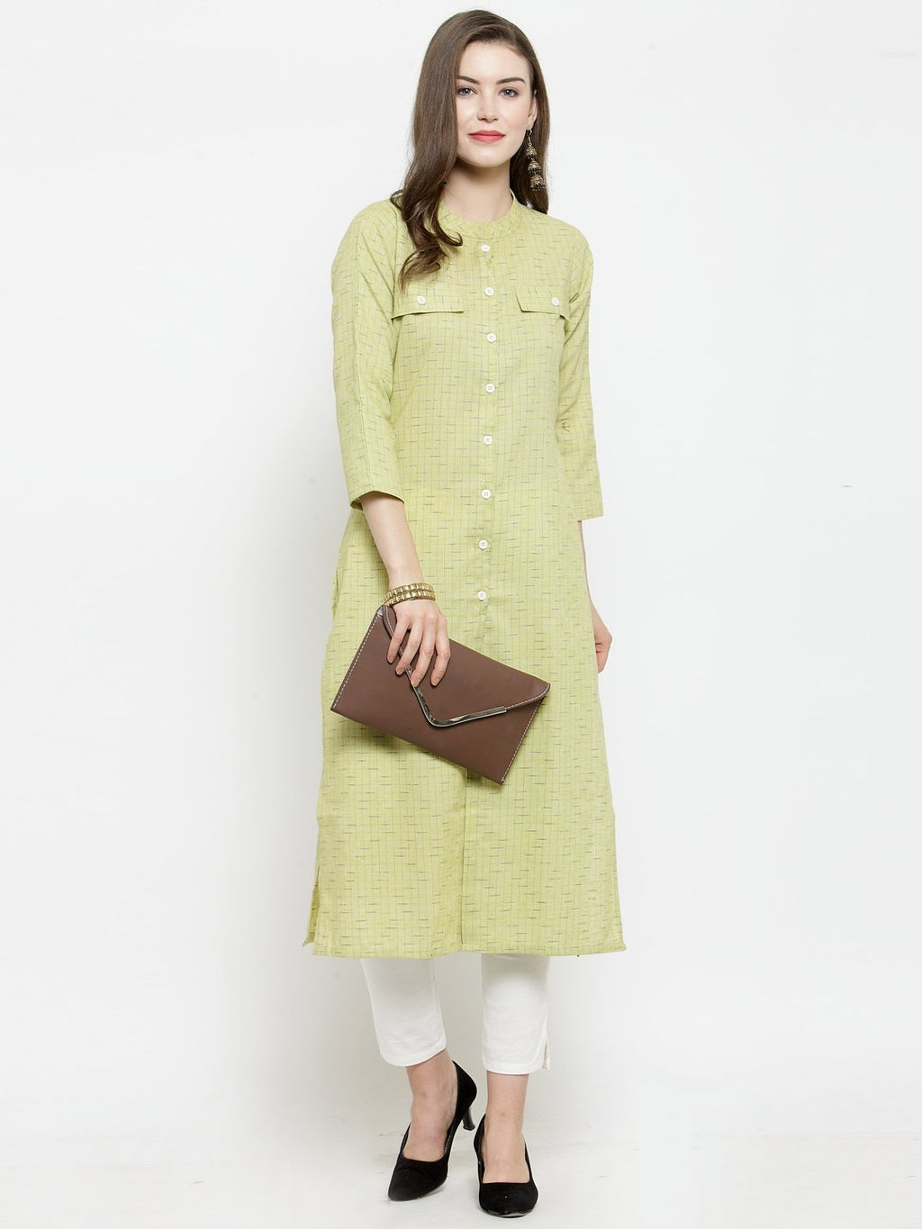 Jompers Women Green woven design Straight Kurta | Grocsy