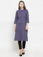 Jompers Women Blue Blue Striped Cotton-blend Straight Kurta | Grocsy