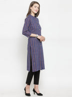 Jompers Women Blue Blue Striped Cotton-blend Straight Kurta | Grocsy